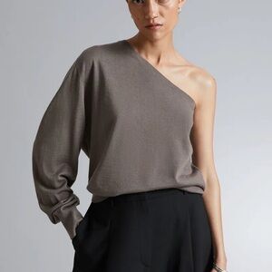 & Other Stories One Shoulder Merino Top in Mole